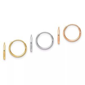 Quality Gold 14K Tri Color 3-pair Hoop Earrings Set YE1835 Silver Gold Rose Gold